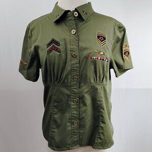 Voice Lightweight Decorative Mock Military Top | Size XL | Olive Green